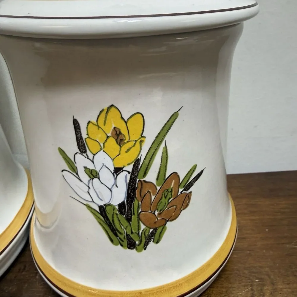Vtg 70s Acsons Adela Canister Set Of 2 Mid Century Retro Floral Grandma Cottage